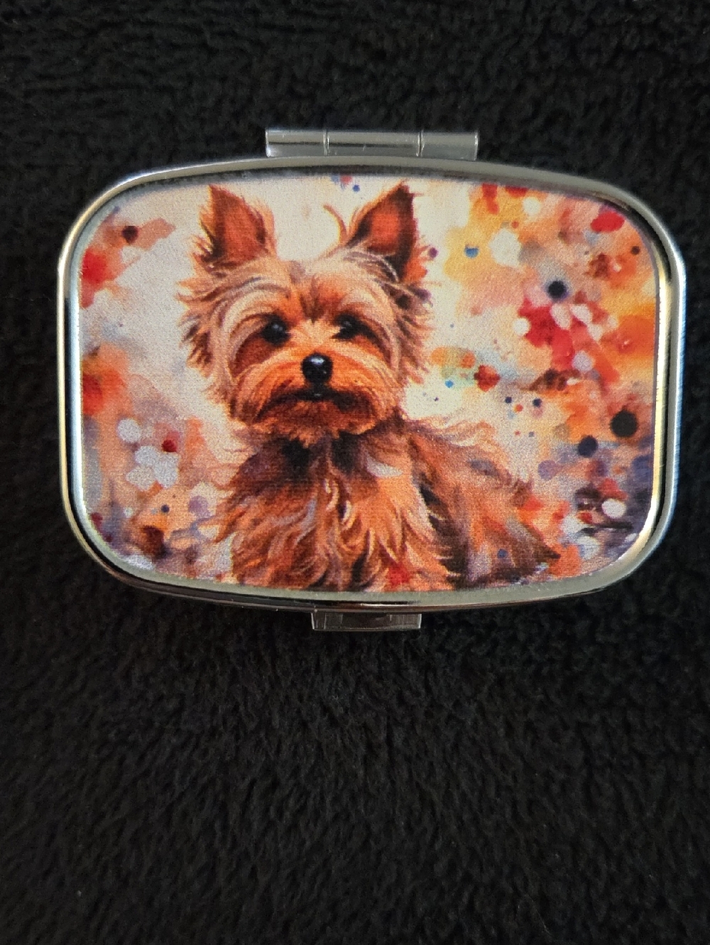 NEW - PILL CASE...PILL CONTAINER...WITH A MIRROR - Dog...Yorkie